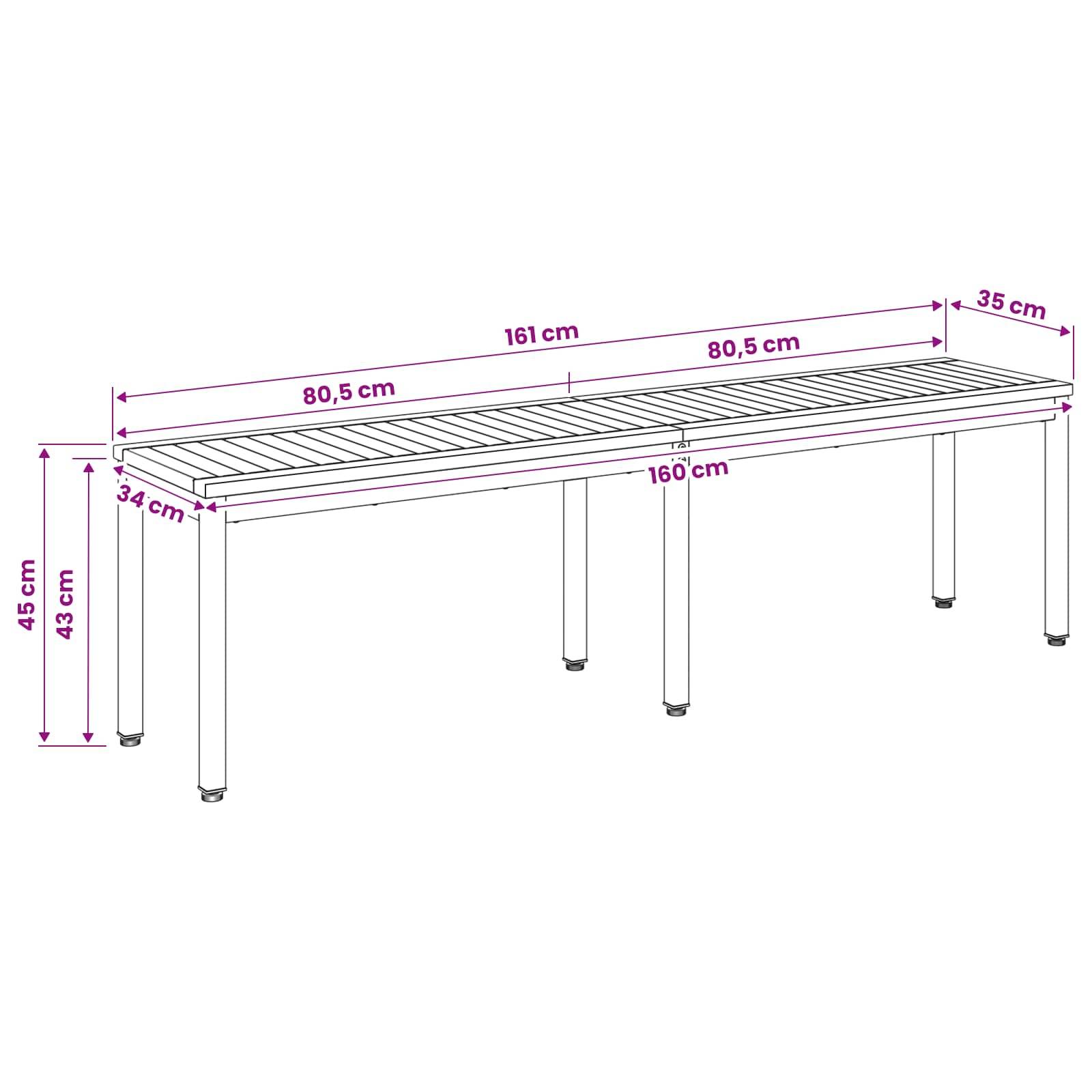 vidaXL Gartenbank 161 x 35 x 45 cm Massivholz Akazie Weiß und Schwarz