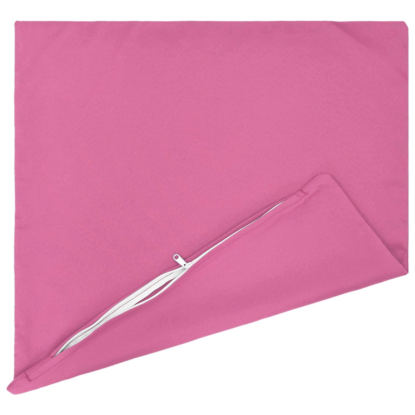 Rosa Stofftasche mit Reißverschluss oder Kleidersack mit weißem Reißverschluss, vor weißem Hintergrund dargestellt.
