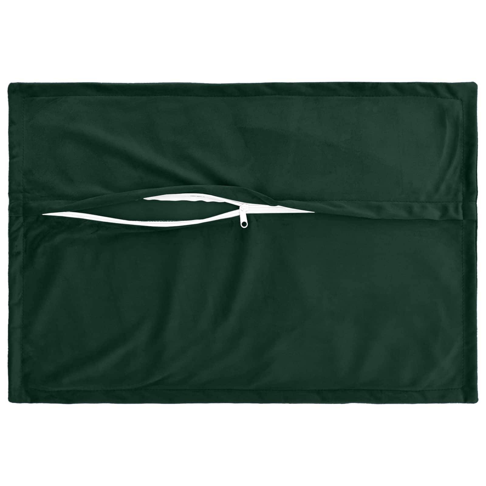 Dunkelgrüne Tasche oder Behälter mit Reißverschluss und weißem fischförmigem Logo in der Mitte oben.