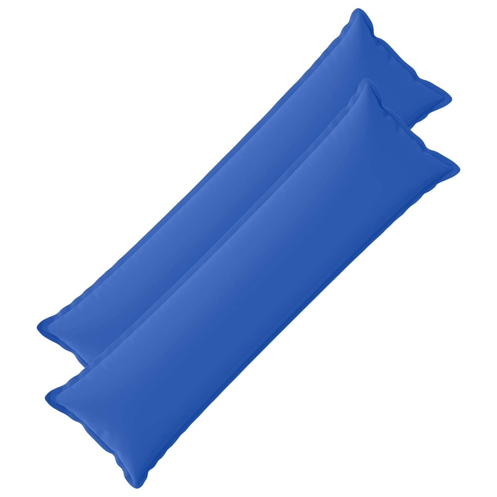 Zwei blaue aufblasbare Poolnudeln, diagonal übereinander gekreuzt auf weißem Hintergrund.