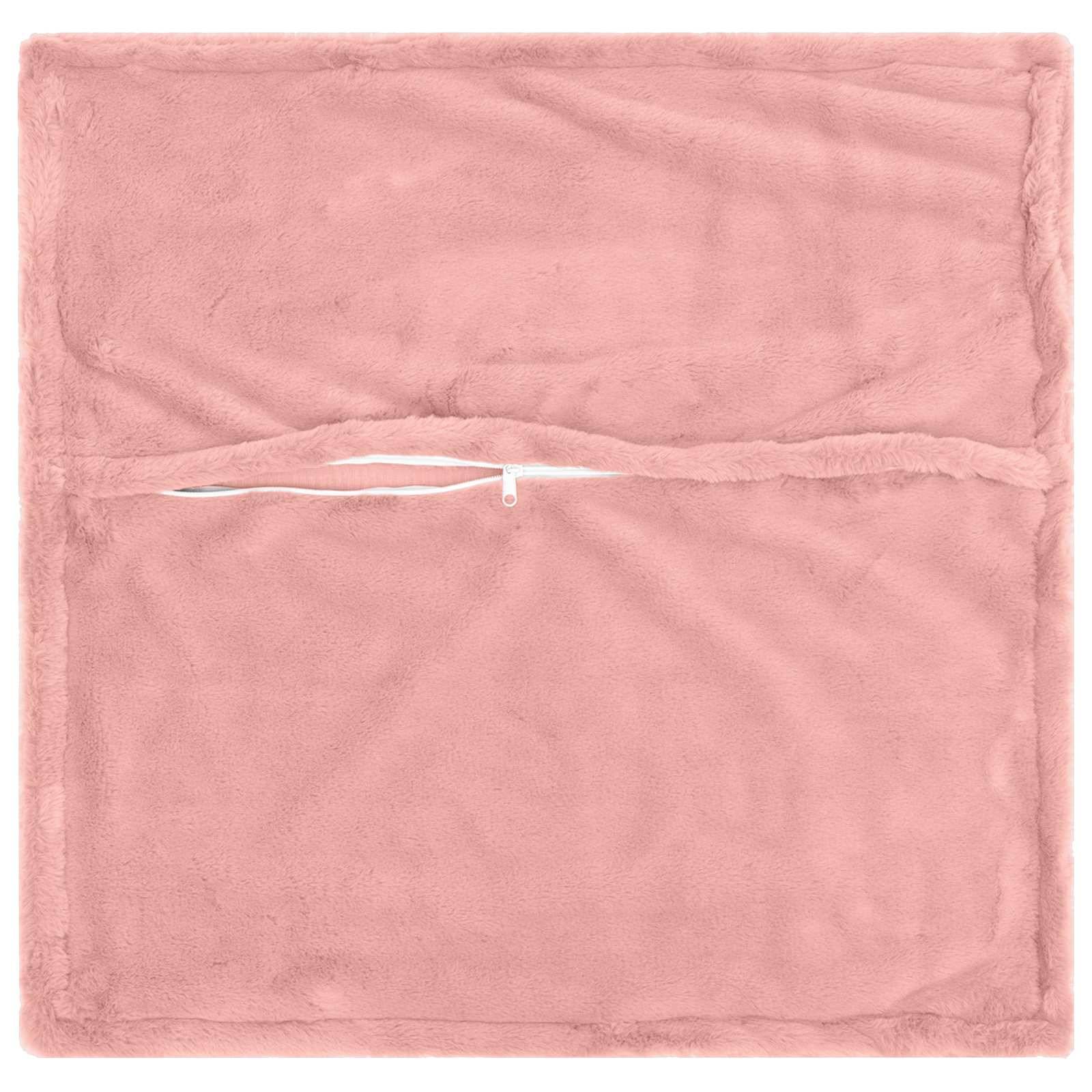 Rosa Kissenbezug mit horizontaler Reißverschlussöffnung in der Nähe der Mitte.