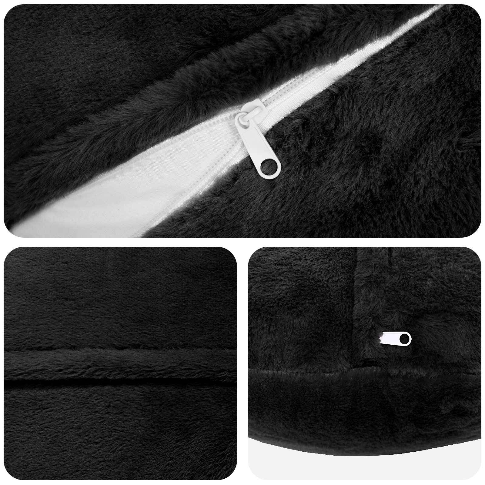 vidaXL Kissenbezug 2 stk. HEERLEN Schwarz Ø 40 cm Faux Kaninchenfell