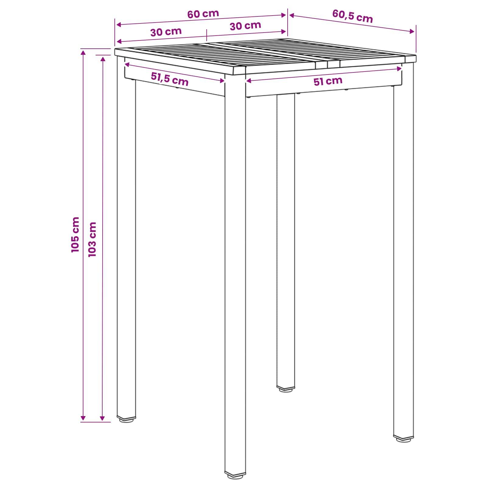 vidaXL Gartenbar-Tisch Weiß und Schwarz 60 x 60,5 x 105 cm