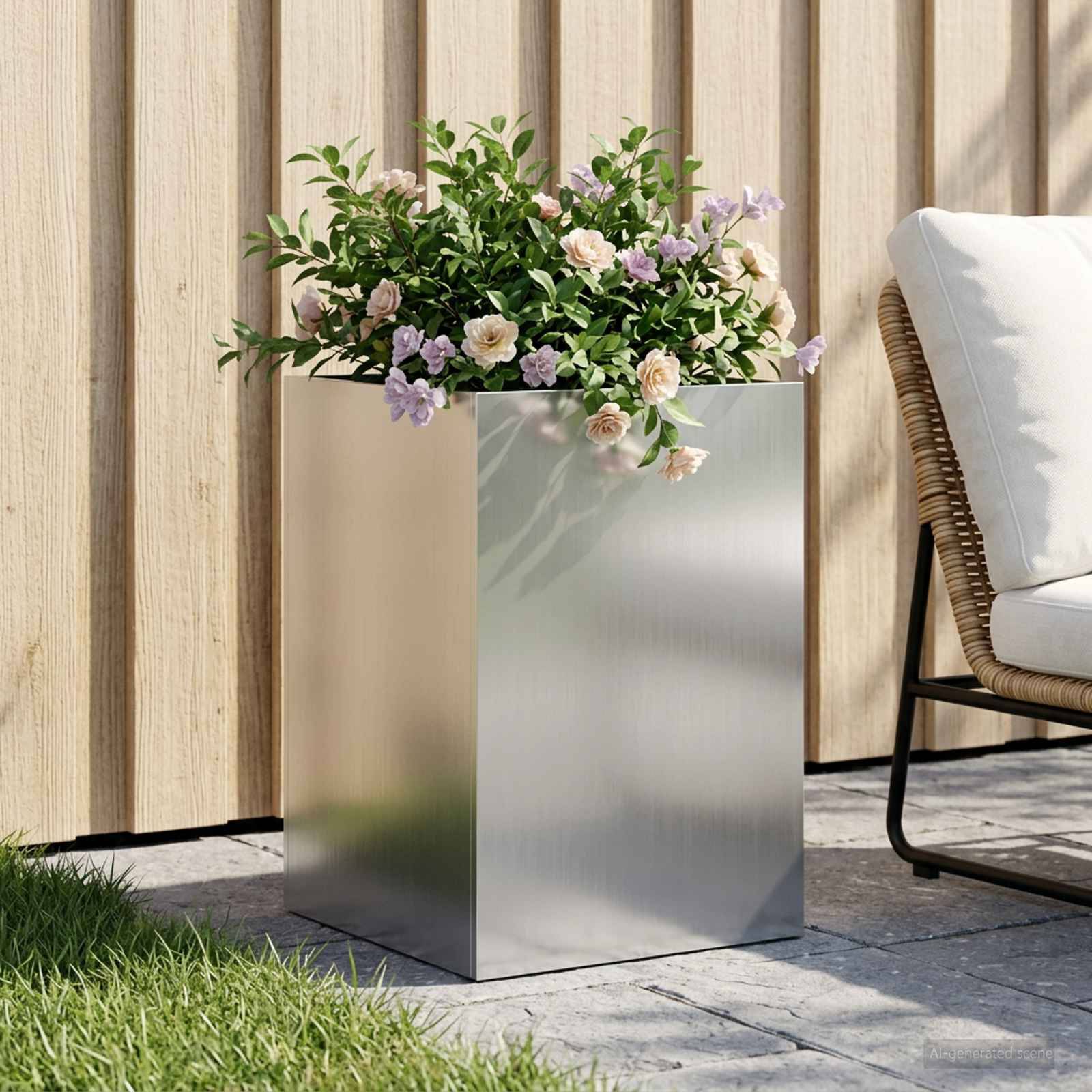 vidaXL Garten-Pflanzgefäß Silber 40 x 40 x 60 cm Verzinkter Stahl