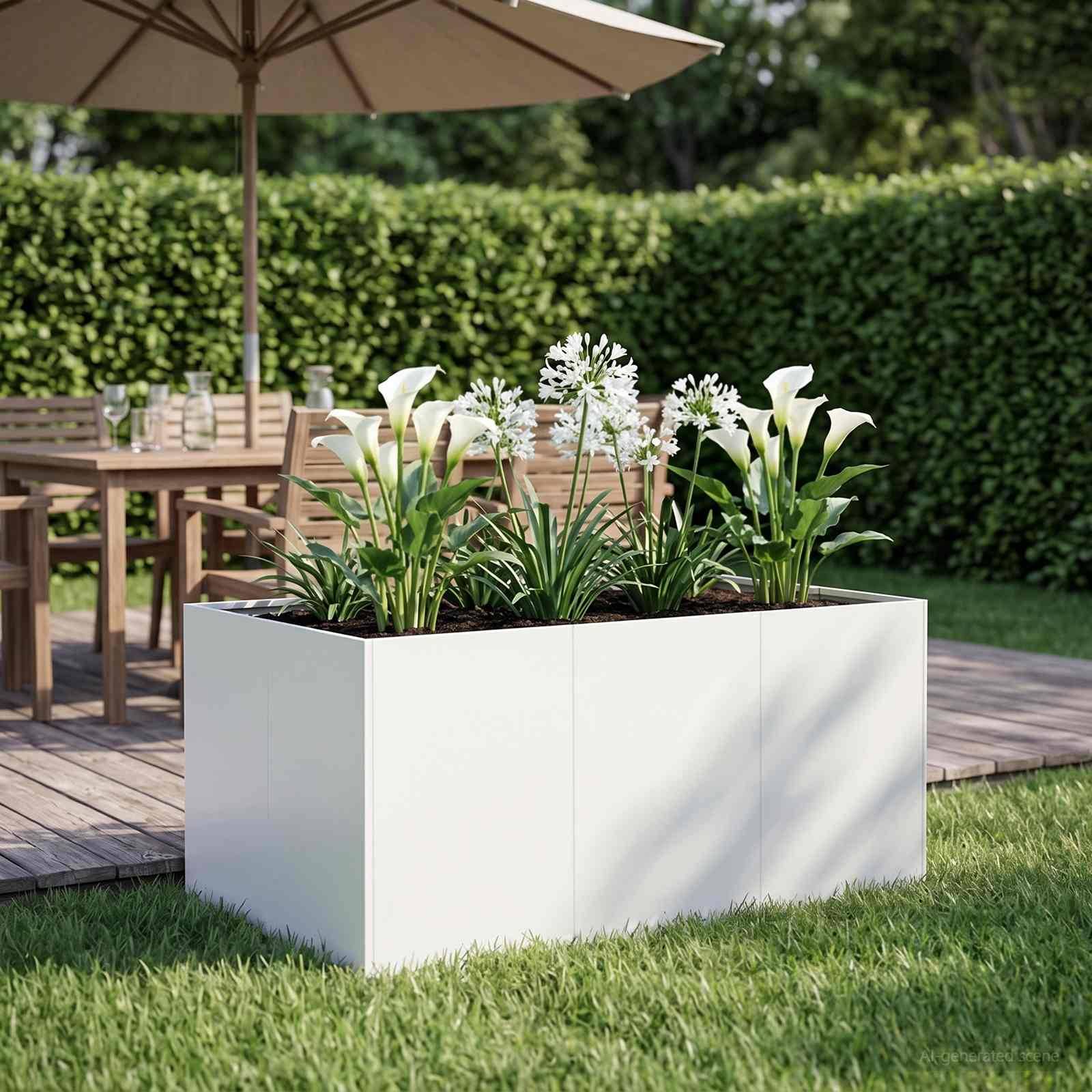 vidaXL Garten-Pflanzgefäß Weiß 120 x 80 x 60 cm Kaltgewalzter Stahl