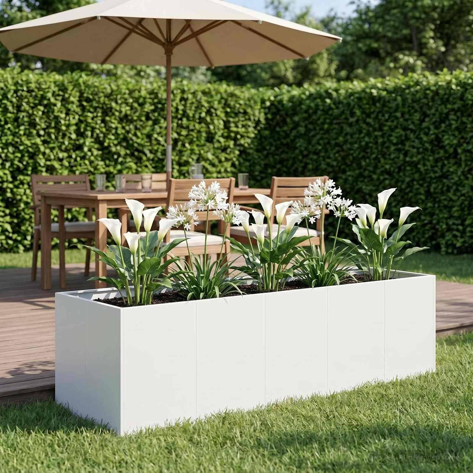 vidaXL Garten-Pflanzgefäß Weiß 200 x 80 x 60 cm Kaltgewalzter Stahl