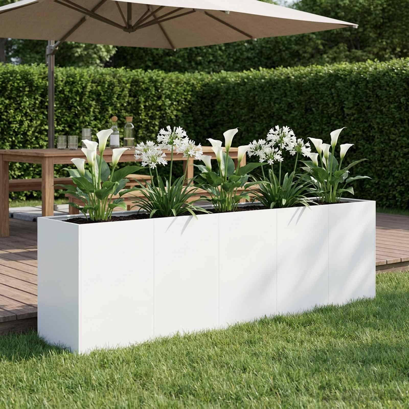 vidaXL Garten-Pflanzgefäß Weiß 200 x 40 x 60 cm Kaltgewalzter Stahl