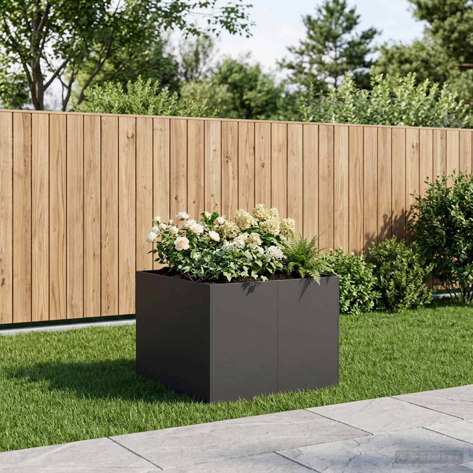 vidaXL Garten-Pflanzgefäß Schwarz 80 x 80 x 60 cm Kaltgewalzter Stahl