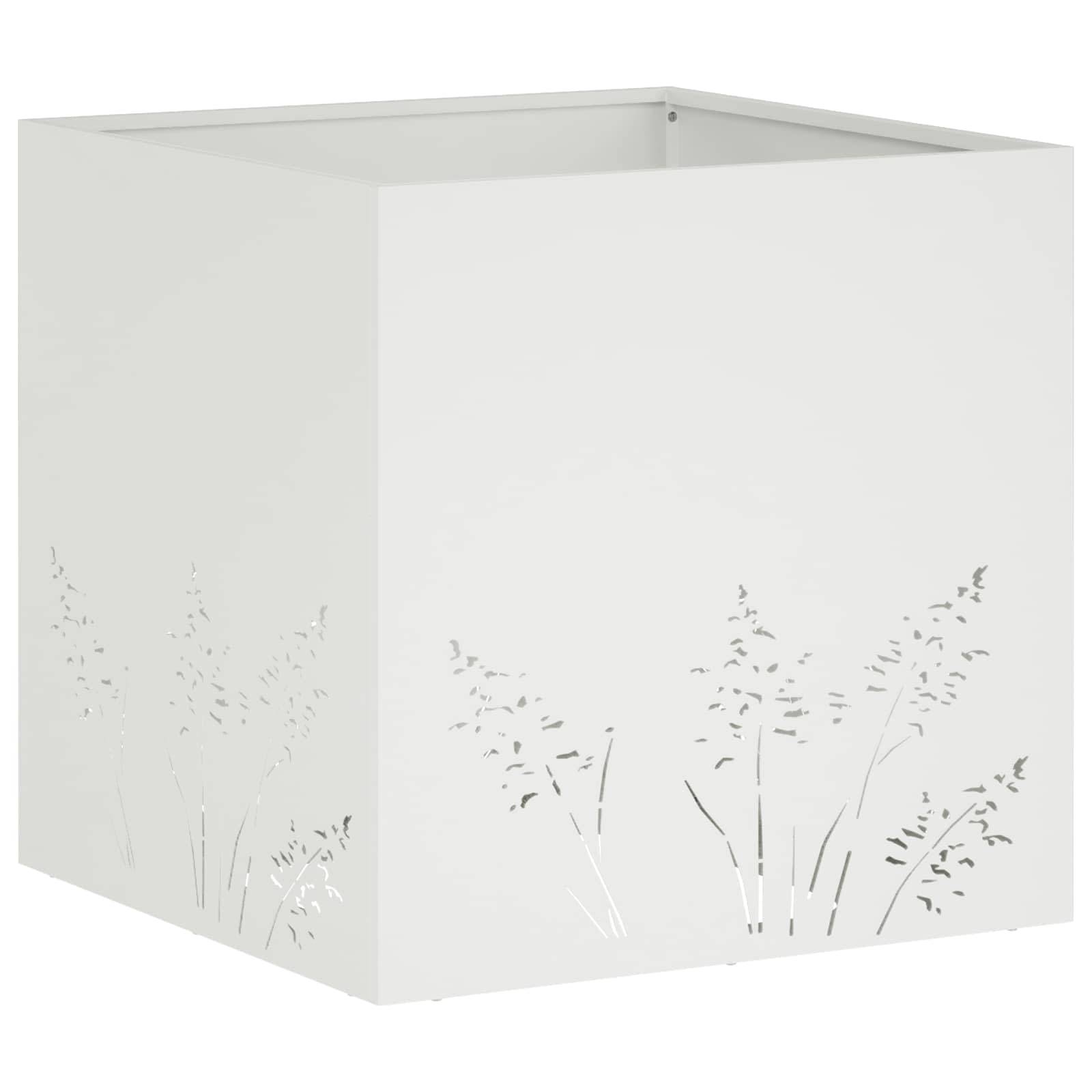 vidaXL Garten-Pflanzgefäß Weiß 50 x 50 x 49 cm Kaltgewalzter Stahl