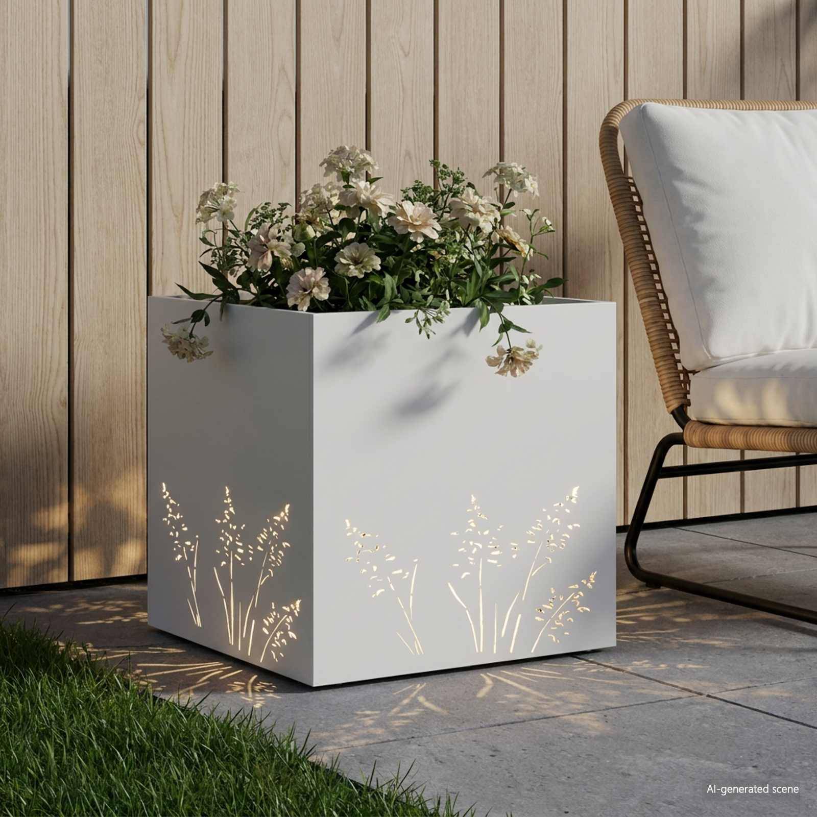 vidaXL Garten-Pflanzgefäß Weiß 50 x 50 x 49 cm Kaltgewalzter Stahl