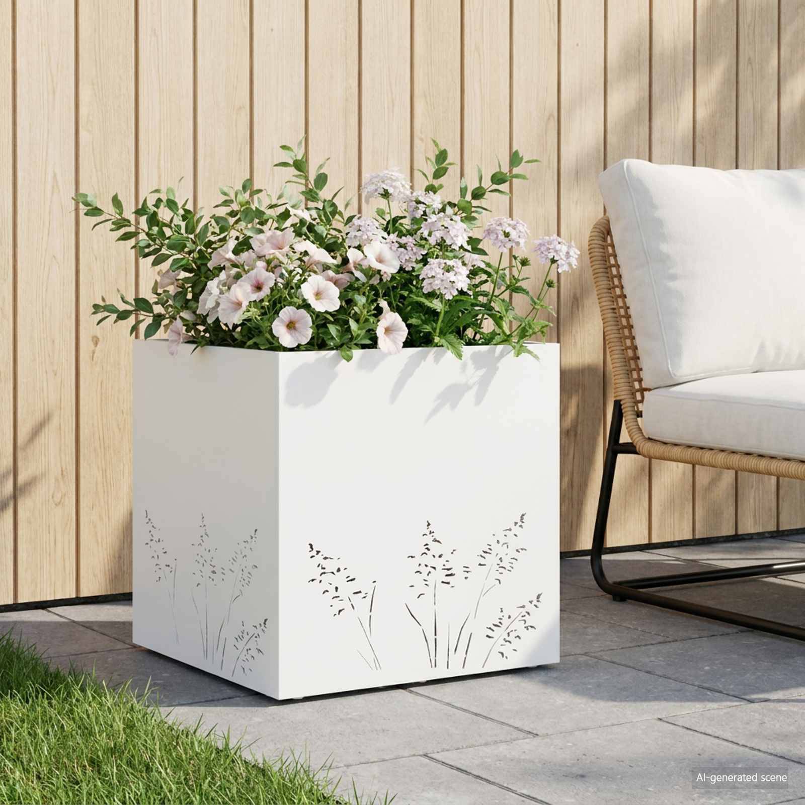 vidaXL Garten-Pflanzgefäß Weiß 50 x 50 x 49 cm Kaltgewalzter Stahl