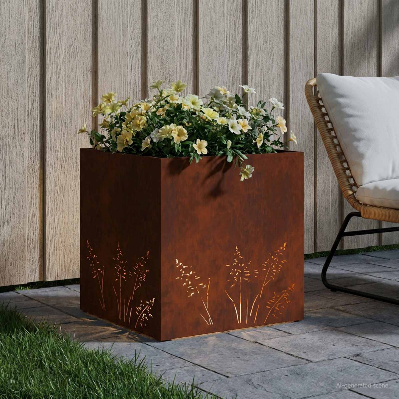 vidaXL Garten-Pflanzgefäß Rostoptik 50 x 50 x 49 cm Wetterfeststahl