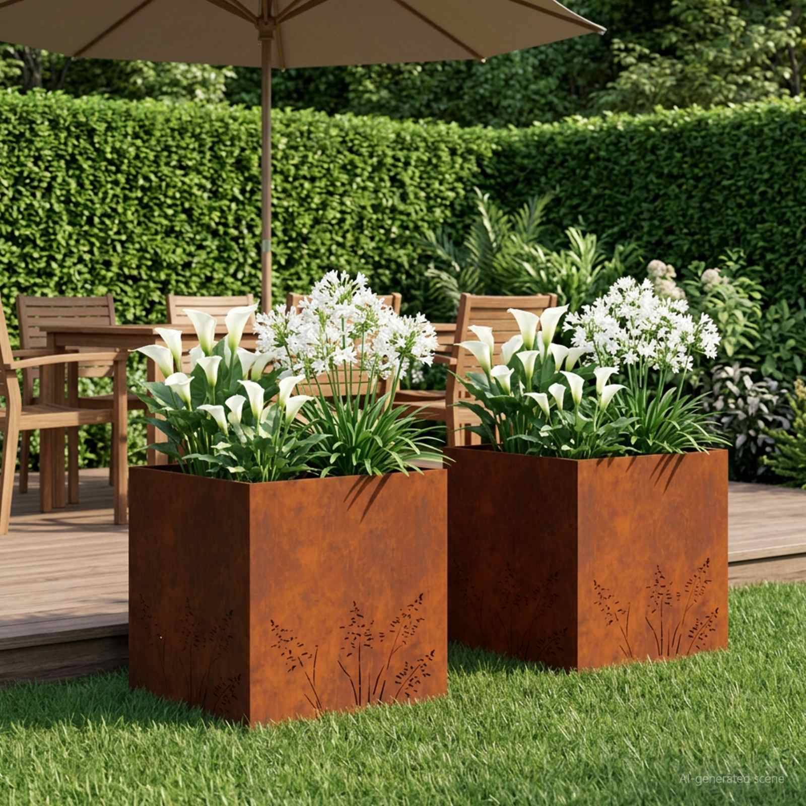 vidaXL Garten-Pflanzgefäß 2 Stk. Rostoptik 50 x 50 x 49 cm