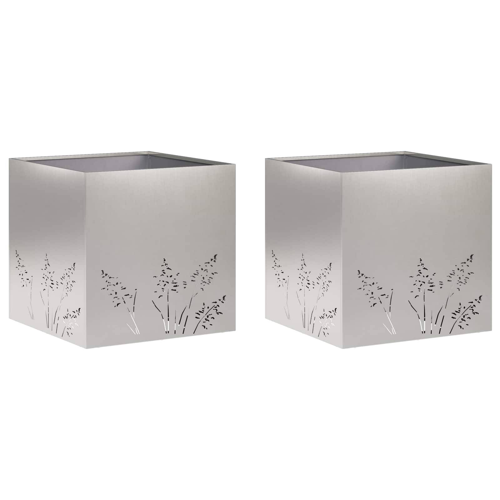 vidaXL Garten-Pflanzgefäß 2 Stk. Silber 50 x 50 x 49 cm Edelstahl