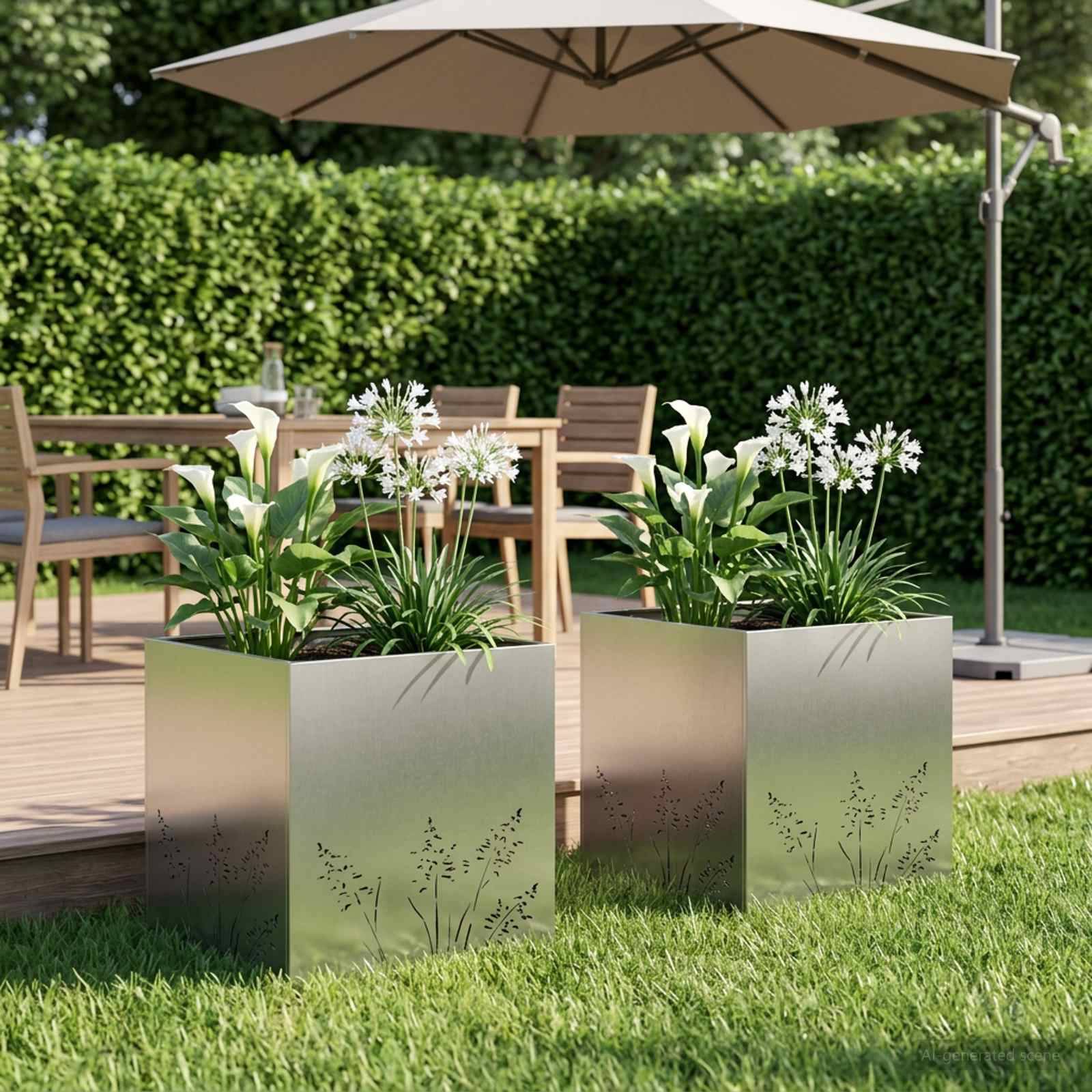 vidaXL Garten-Pflanzgefäß 2 Stk. Silber 50 x 50 x 49 cm Edelstahl