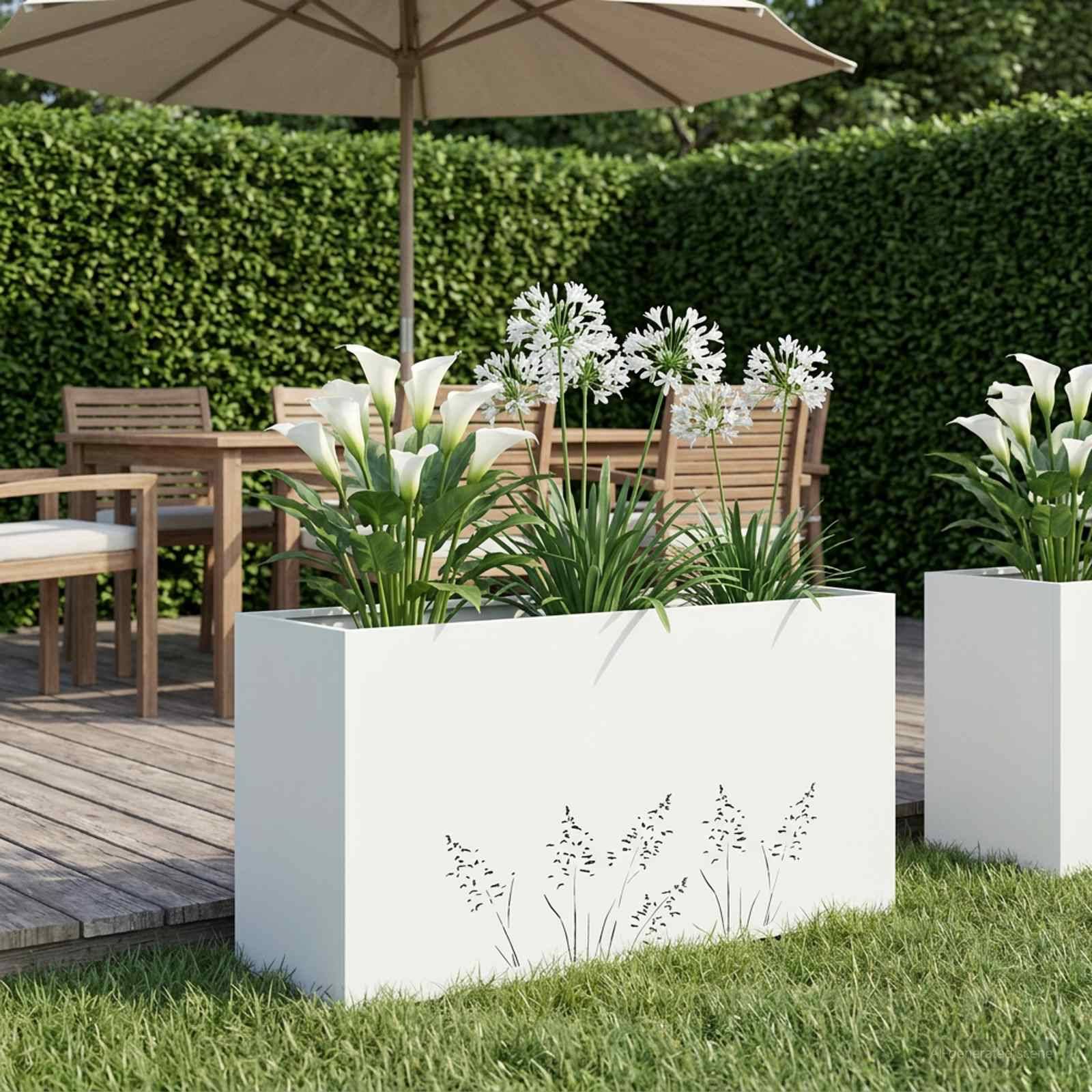 vidaXL Garten-Pflanzgefäß Weiß 100 x 20 x 49 cm Kaltgewalzter Stahl