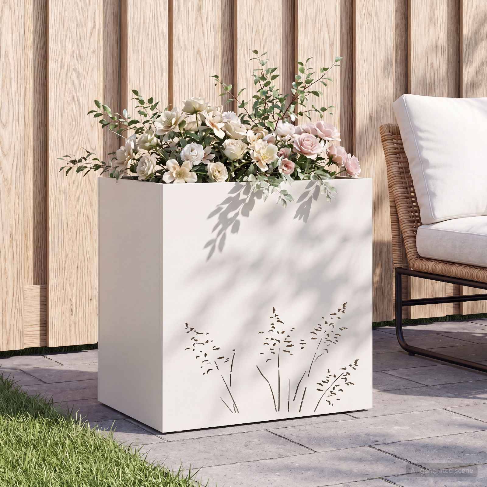 vidaXL Garten-Pflanzgefäß Weiß 50 x 30 x 49 cm Kaltgewalzter Stahl