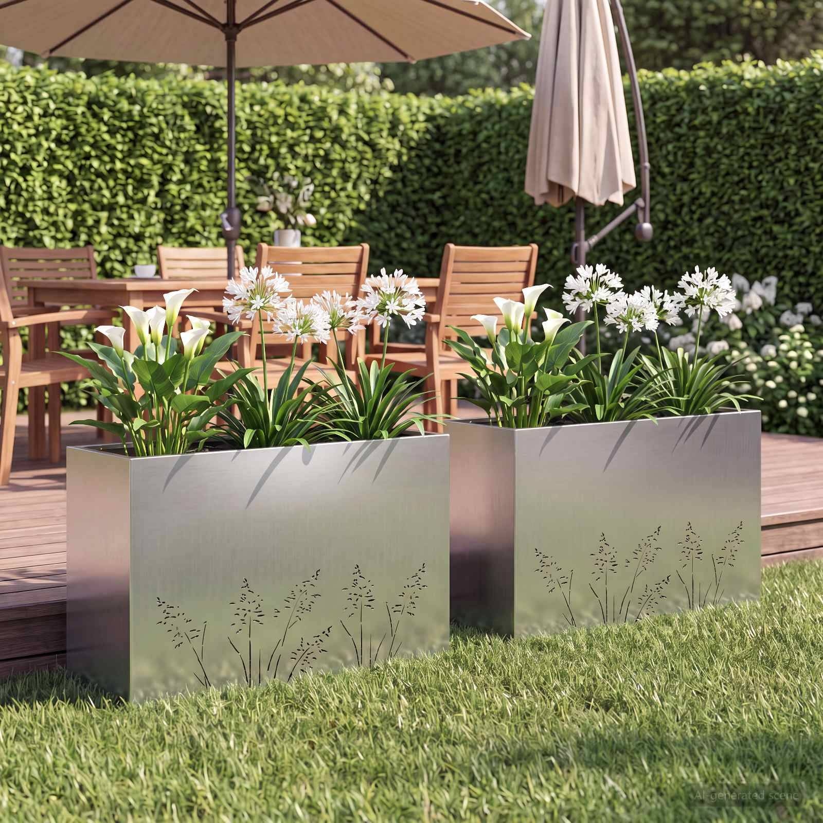 vidaXL Garten-Pflanzgefäß 2 Stk. Silber 80 x 20 x 49 cm