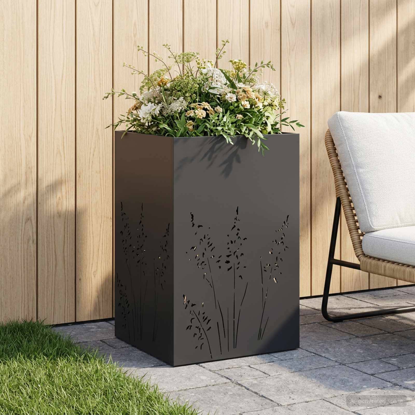 vidaXL Garten-Pflanzgefäß Schwarz 50 x 50 x 75 cm Kaltgewalzter Stahl
