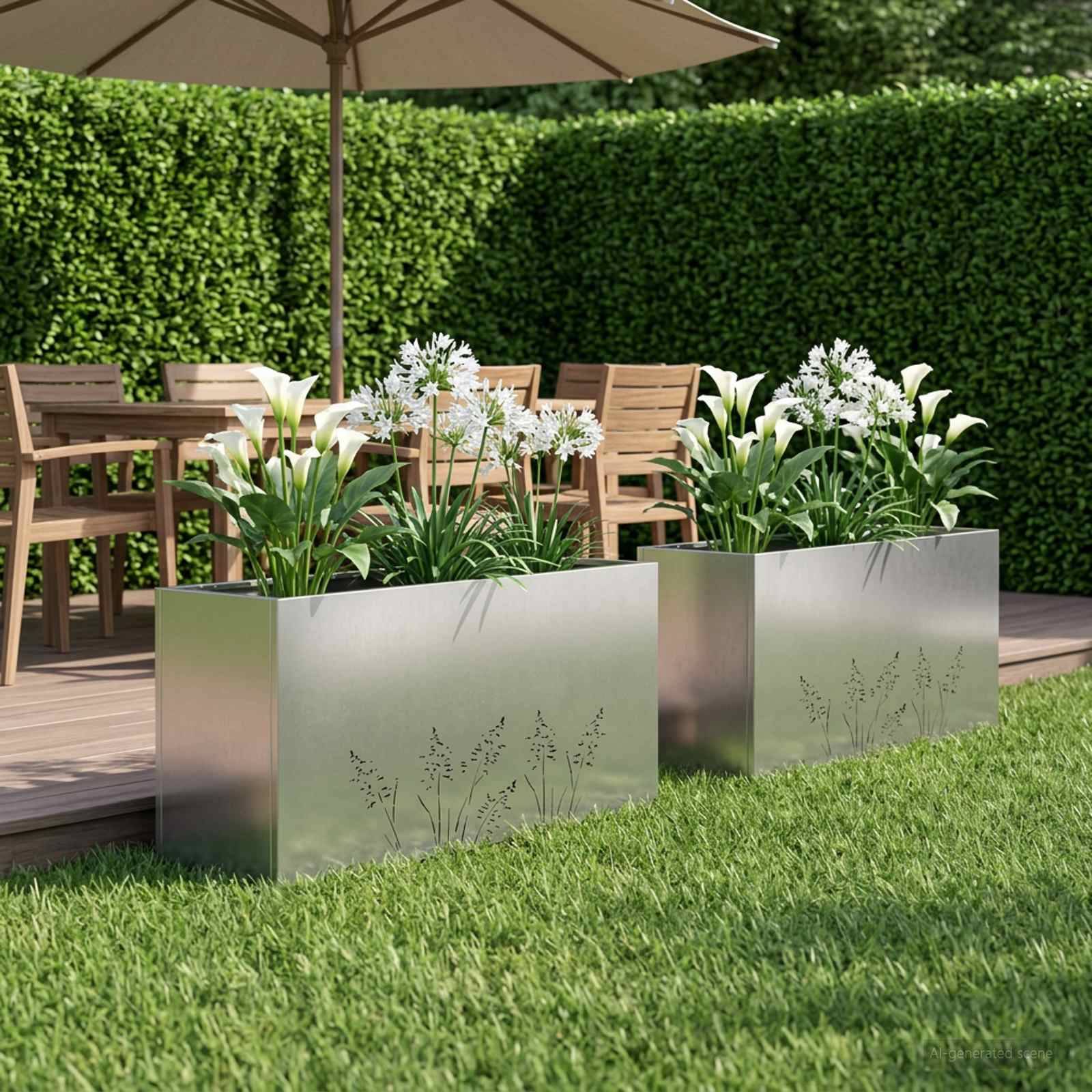 vidaXL Garten-Pflanzgefäß 2 Stk. Silber 100 x 30 x 49 cm Edelstahl