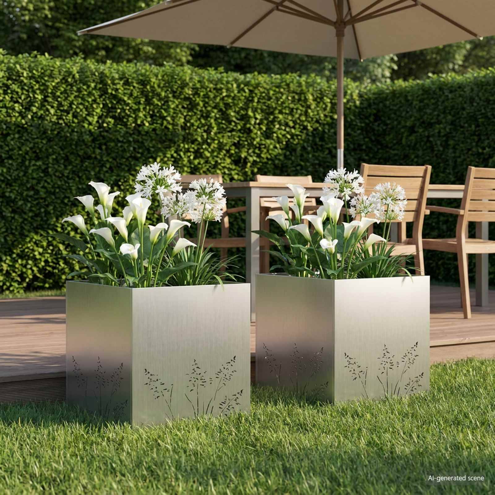 vidaXL Garten-Pflanzgefäß 2 Stk. Silber 50 x 50 x 49 cm