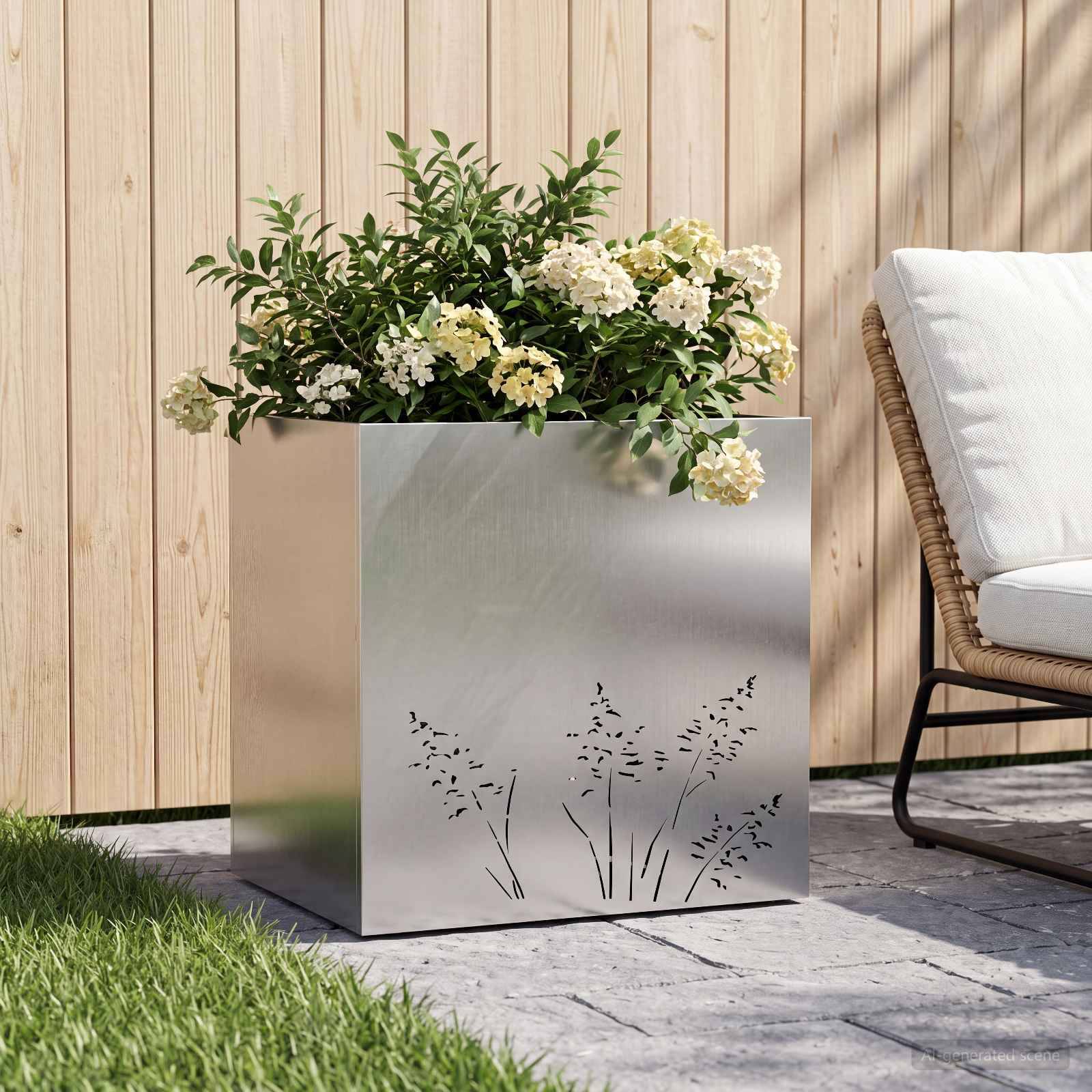 vidaXL Garten-Pflanzgefäß Silber 50 x 30 x 49 cm Edelstahl