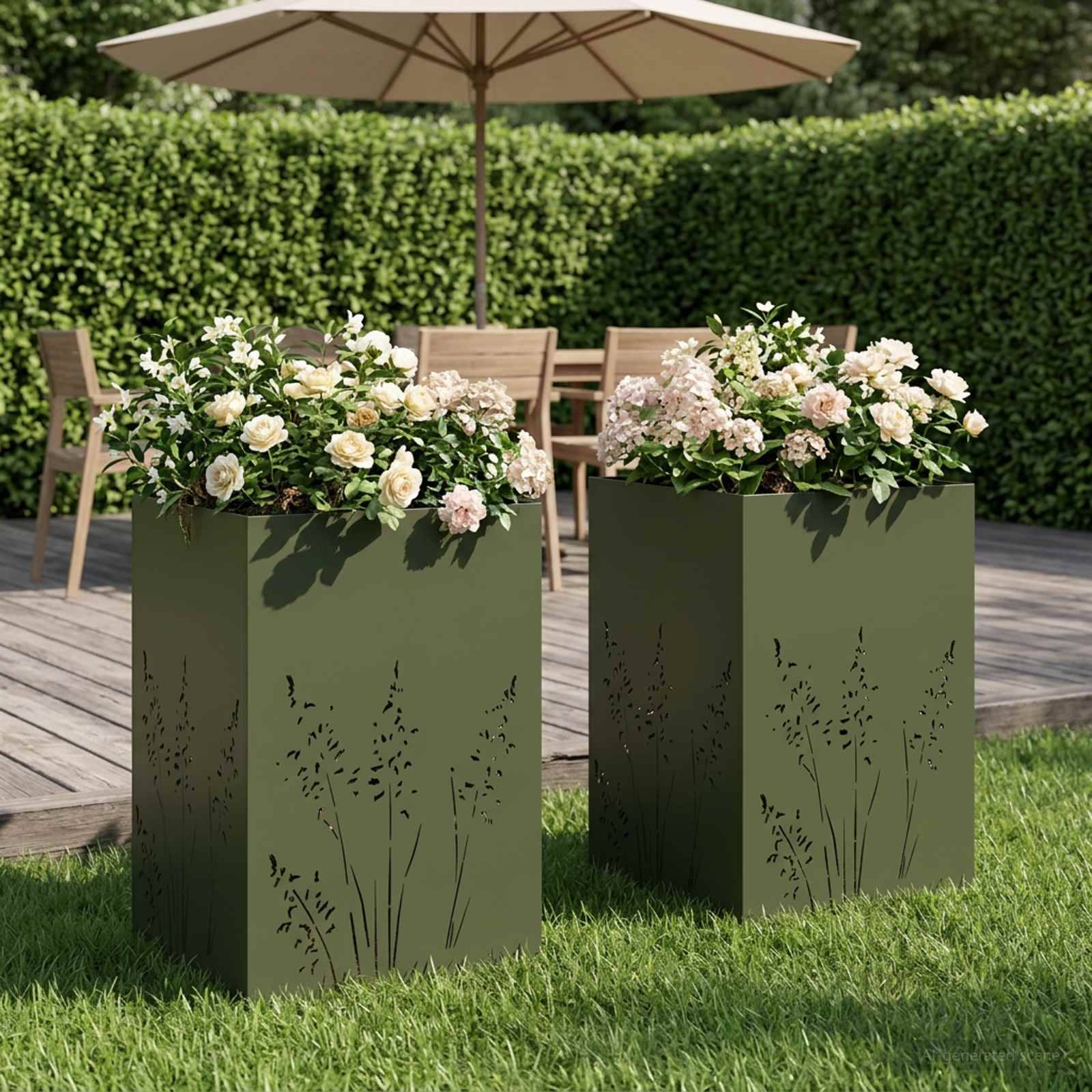vidaXL Garten-Pflanzgefäß 2 Stk. Olivgrün 50 x 50 x 75 cm