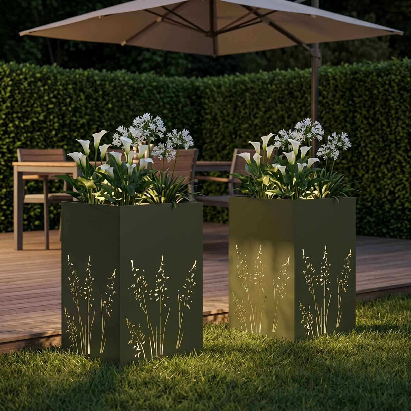 vidaXL Garten-Pflanzgefäß 2 Stk. Olivgrün 50 x 50 x 75 cm