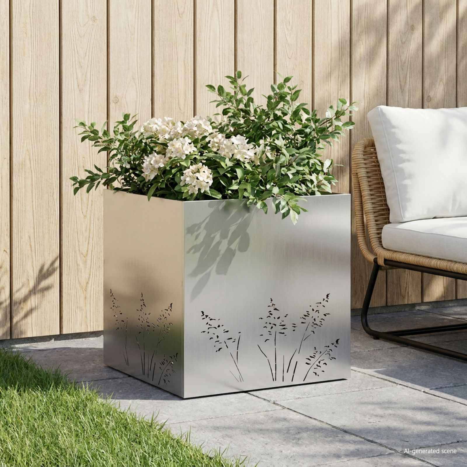 vidaXL Garten-Pflanzgefäß Silber 50 x 50 x 49 cm Verzinkter Stahl