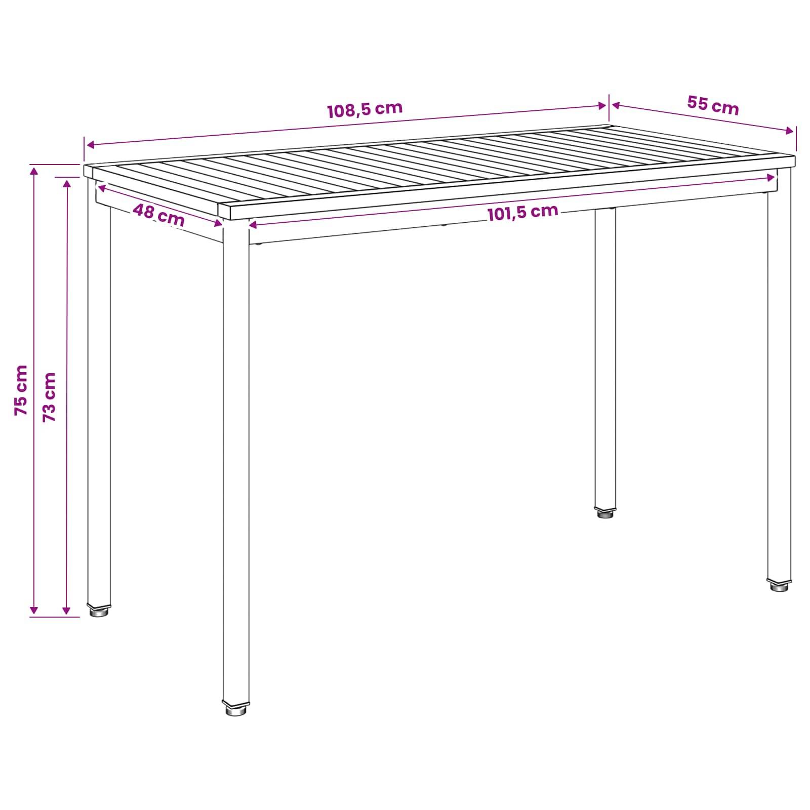 vidaXL Gartentisch Natürlich und Weiß 108,5 x 55 x 75 cm