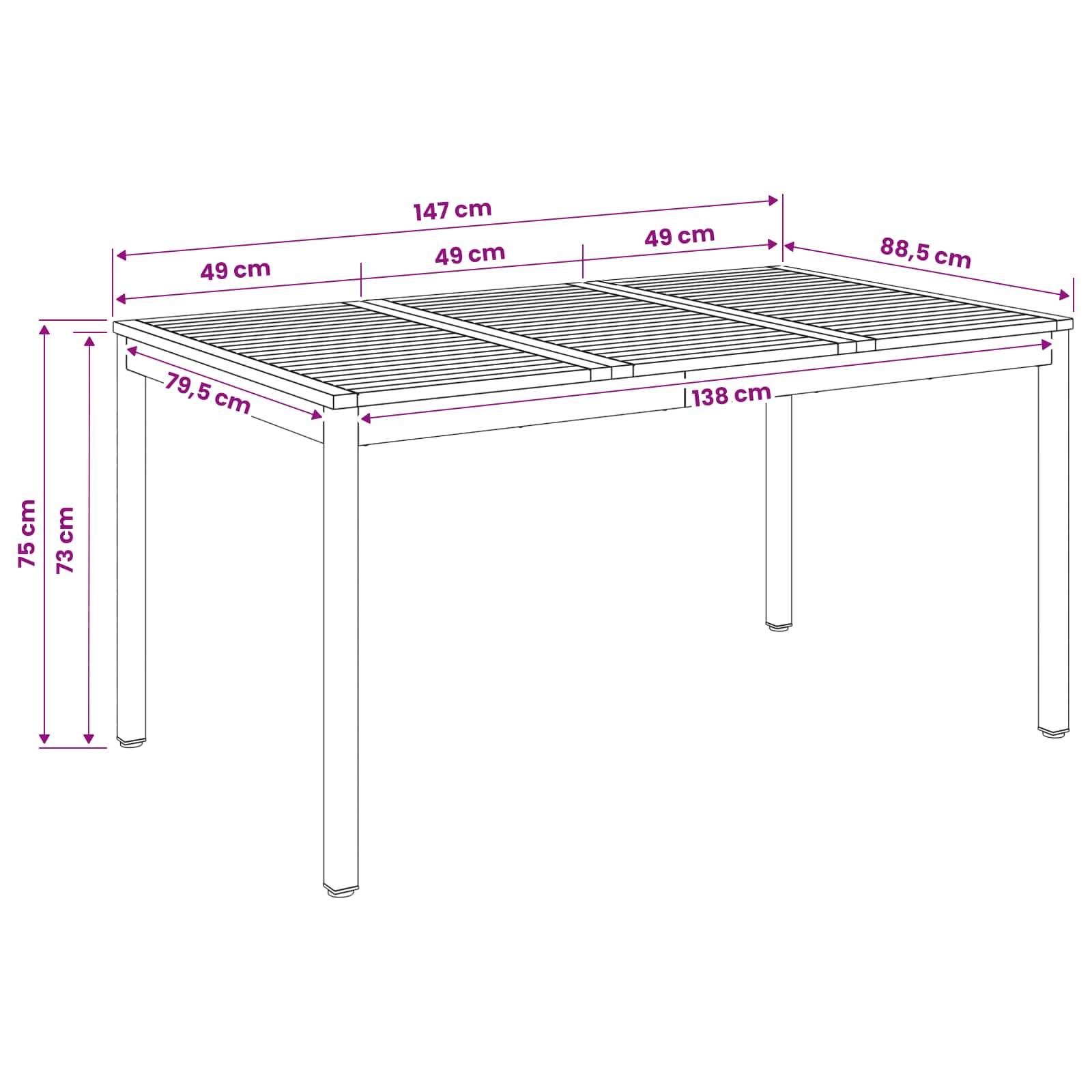 vidaXL Gartentisch Natur und Kaffee 147 x 88,5 x 75 cm