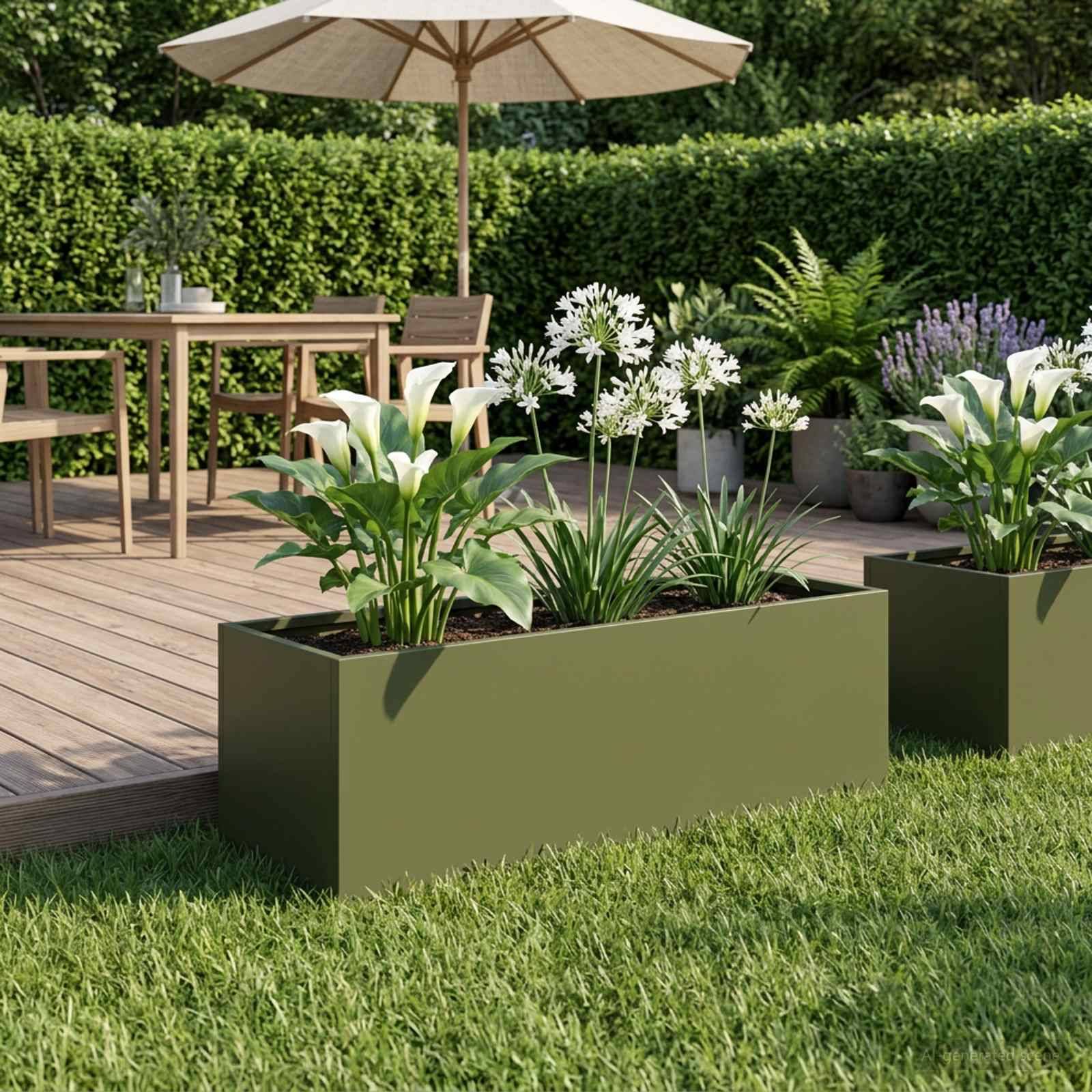 vidaXL Garten-Pflanzgefäß Olivgrün 60 x 20 x 20 cm Kaltgewalzter Stahl