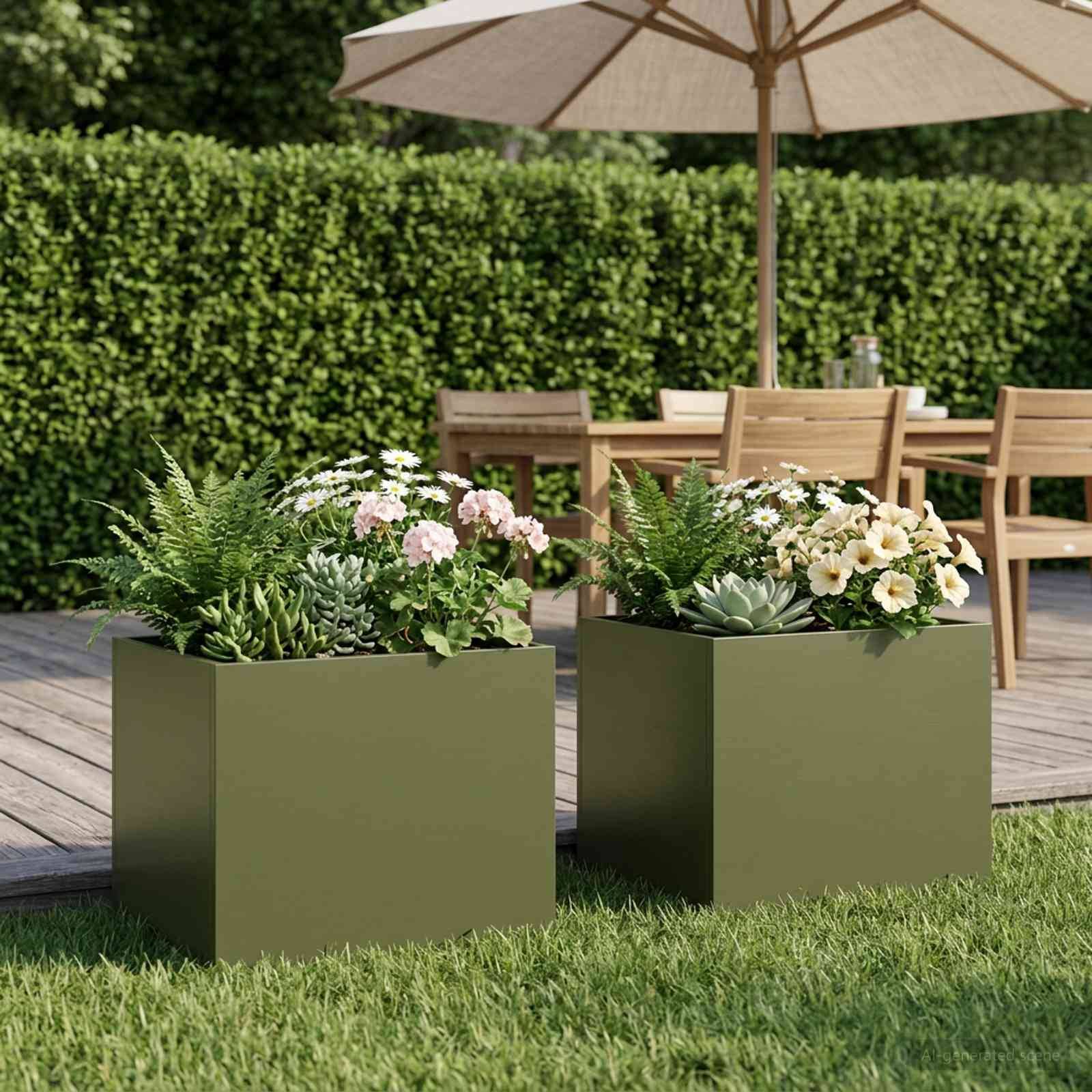 vidaXL Garten-Pflanzgefäß 2 stk. Olivgrün 40 x 30 x 30 cm