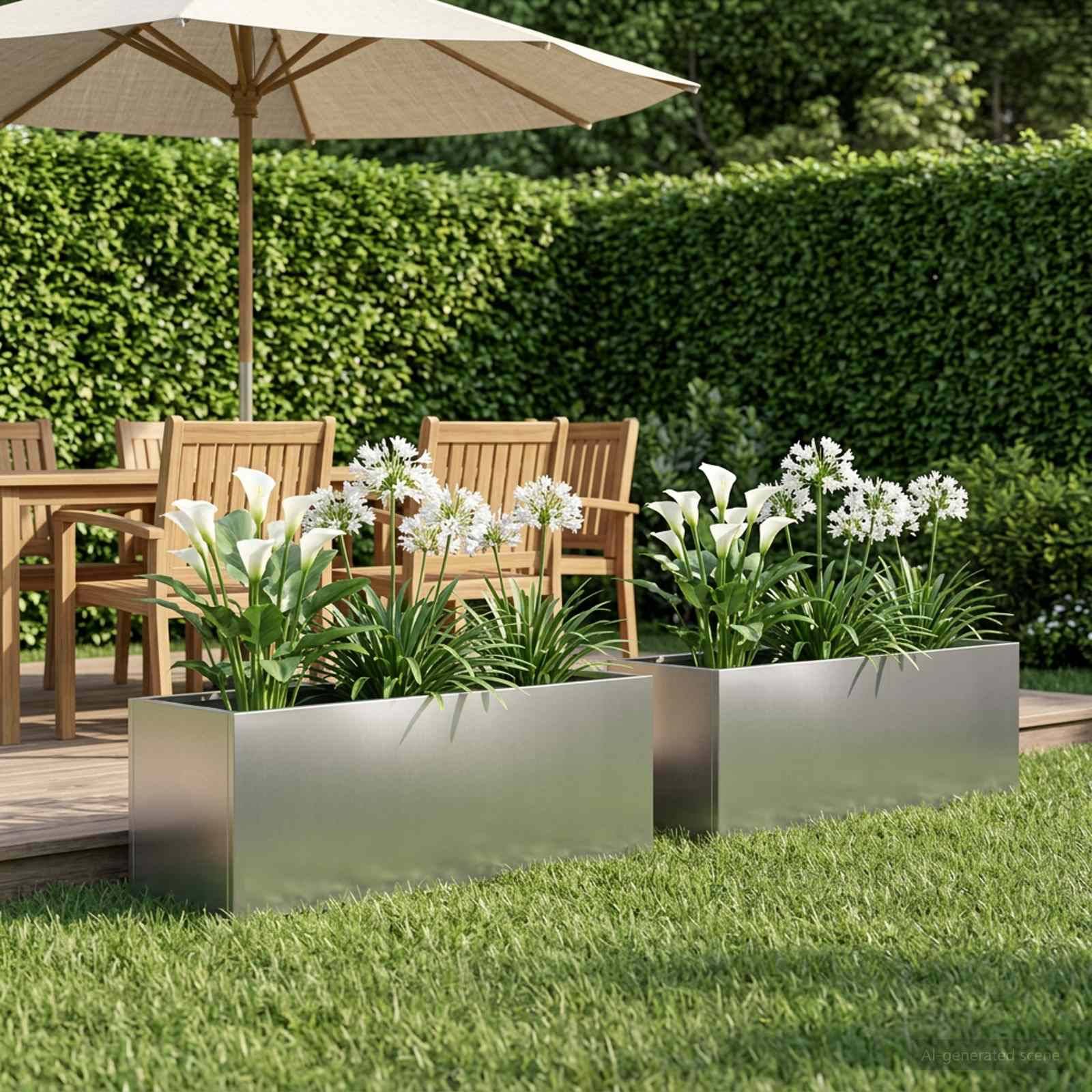 vidaXL Garten-Pflanzgefäß 2 stk. Silber 80 x 30 x 30 cm Edelstahl