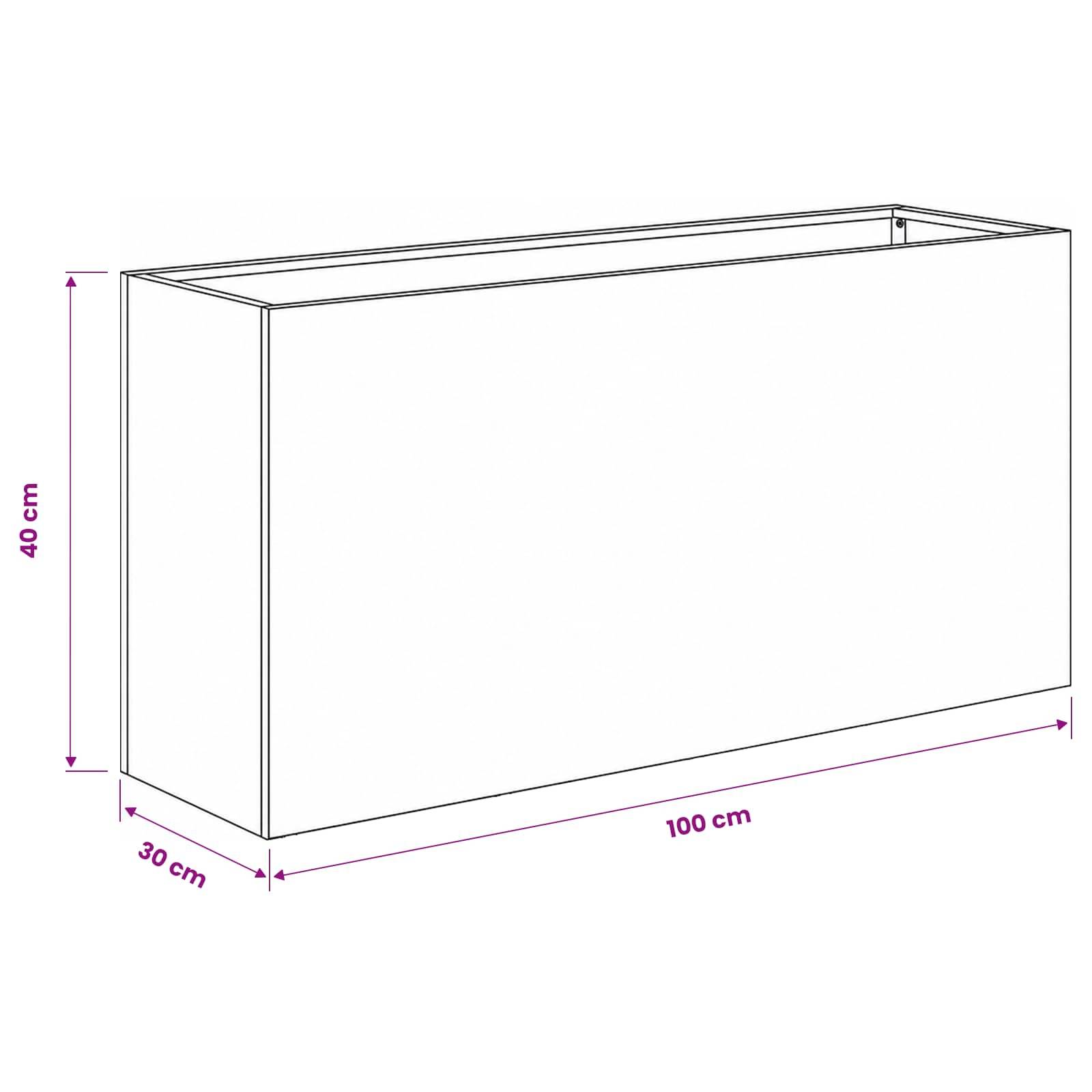 Diagramm einer rechteckigen Schachtel mit den Abmessungen 100 cm Länge, 40 cm Höhe und 30 cm Tiefe.