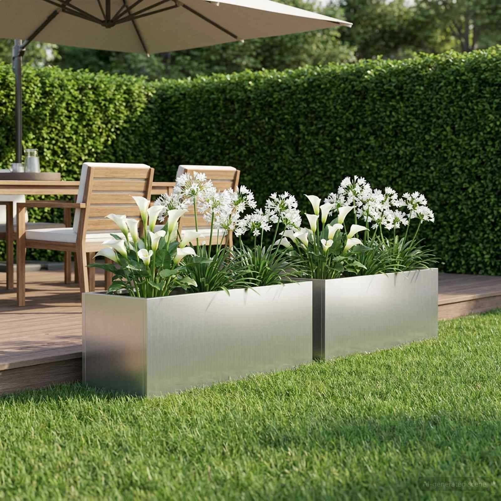 vidaXL Garten-Pflanzgefäß 2 stk. Silber 40 x 20 x 20 cm