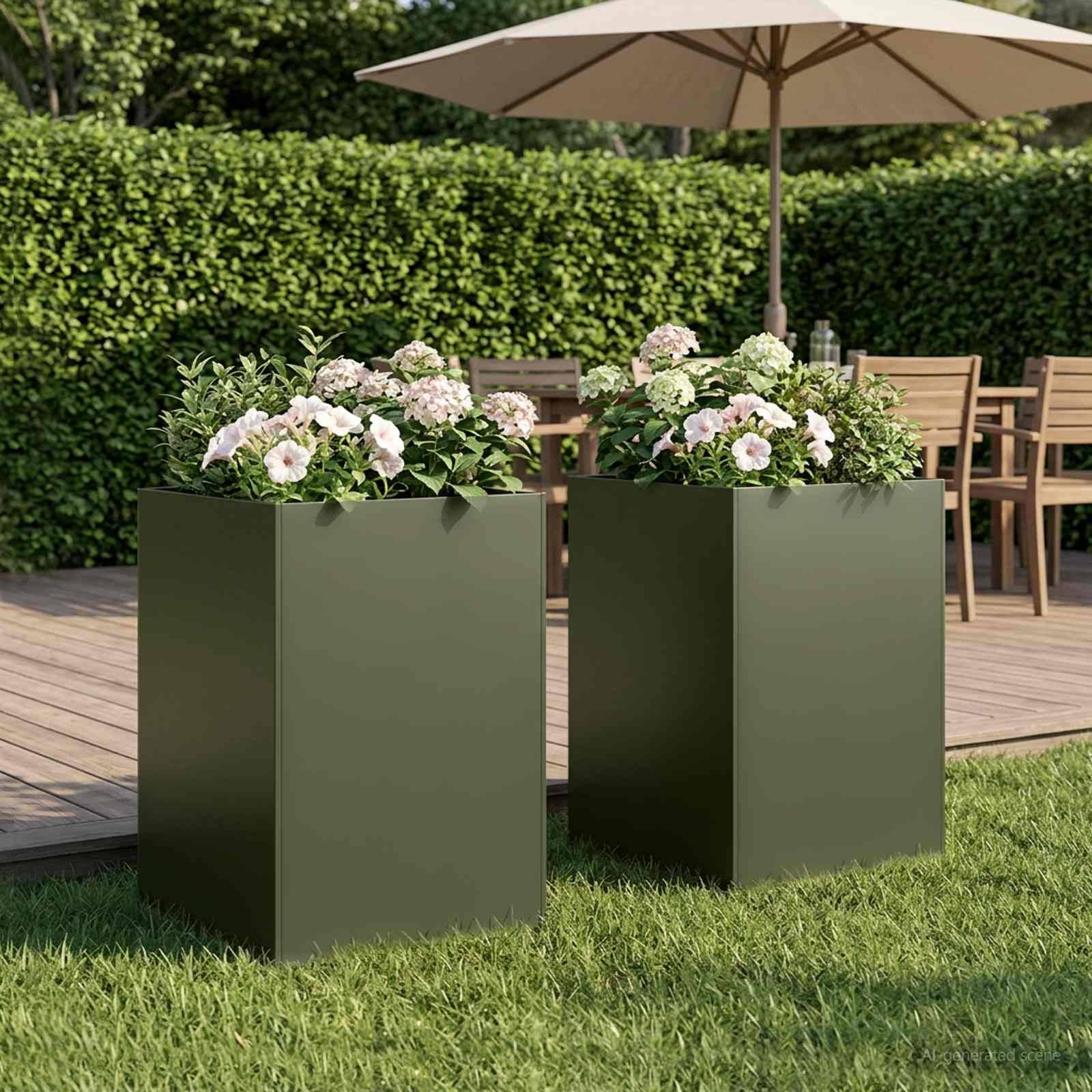 vidaXL Garten-Pflanzgefäß 2 stk. Olivgrün 40 x 40 x 75 cm