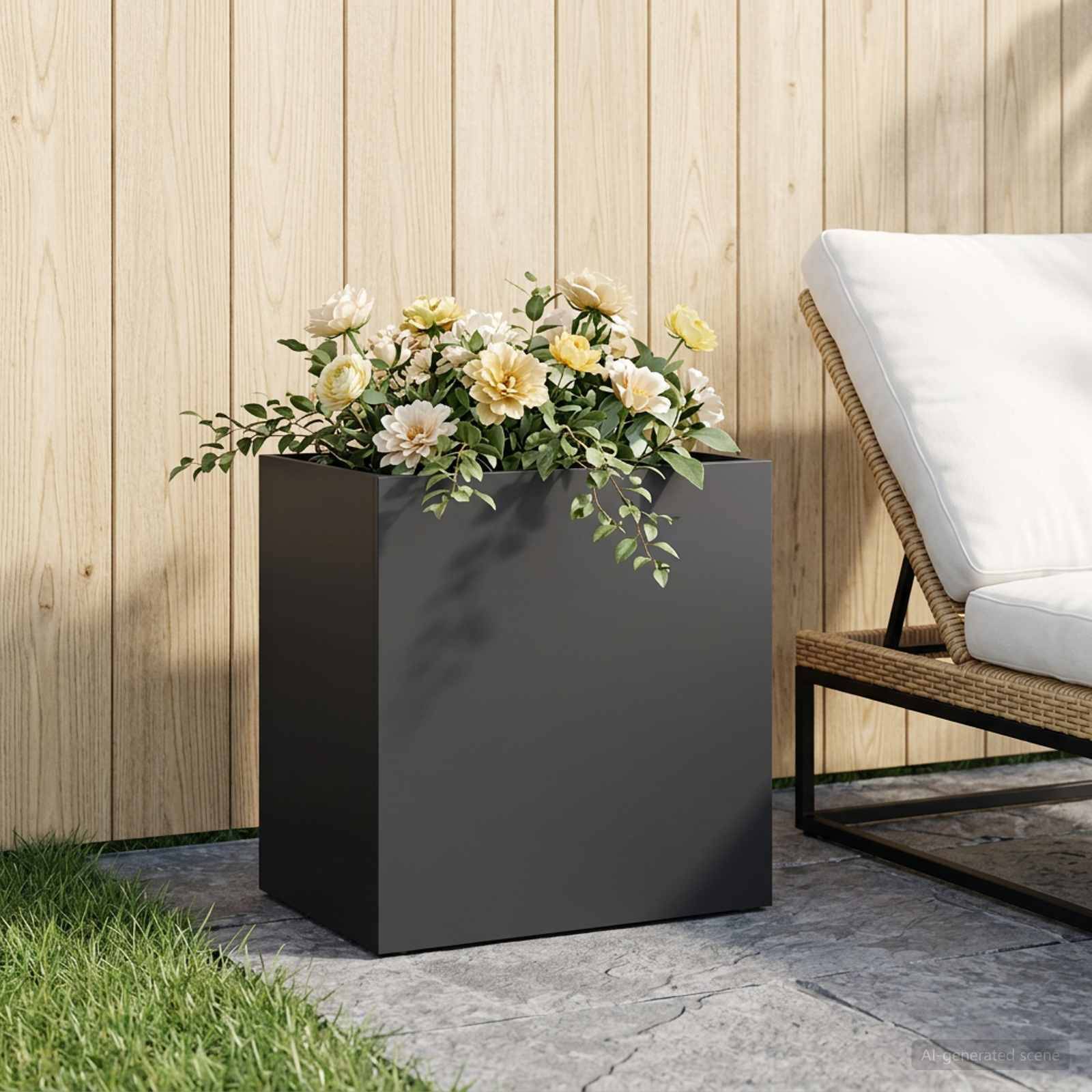 vidaXL Garten-Pflanzgefäß Schwarz 50 x 30 x 40 cm Kaltgewalzter Stahl