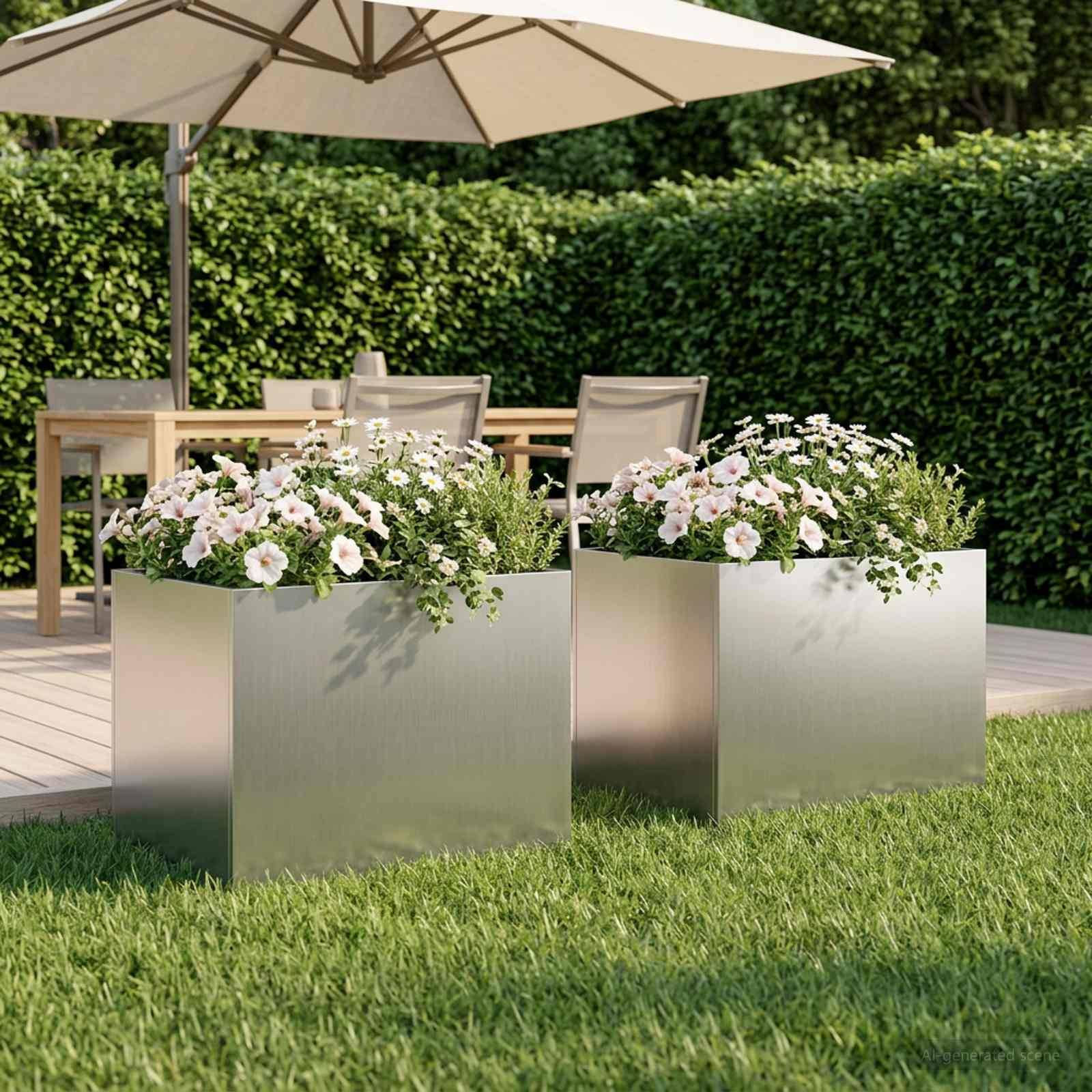 vidaXL Garten-Pflanzgefäß 2 stk. Silber 40 x 30 x 30 cm
