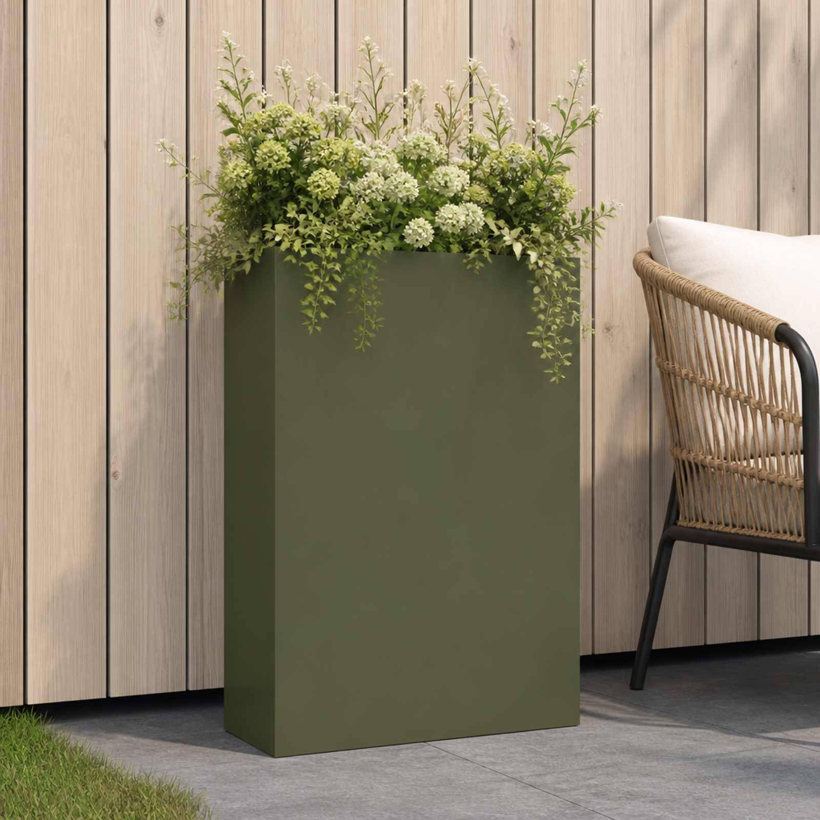 vidaXL Garten-Pflanzgefäß Olivgrün 40 x 20 x 75 cm Kaltgewalzter Stahl
