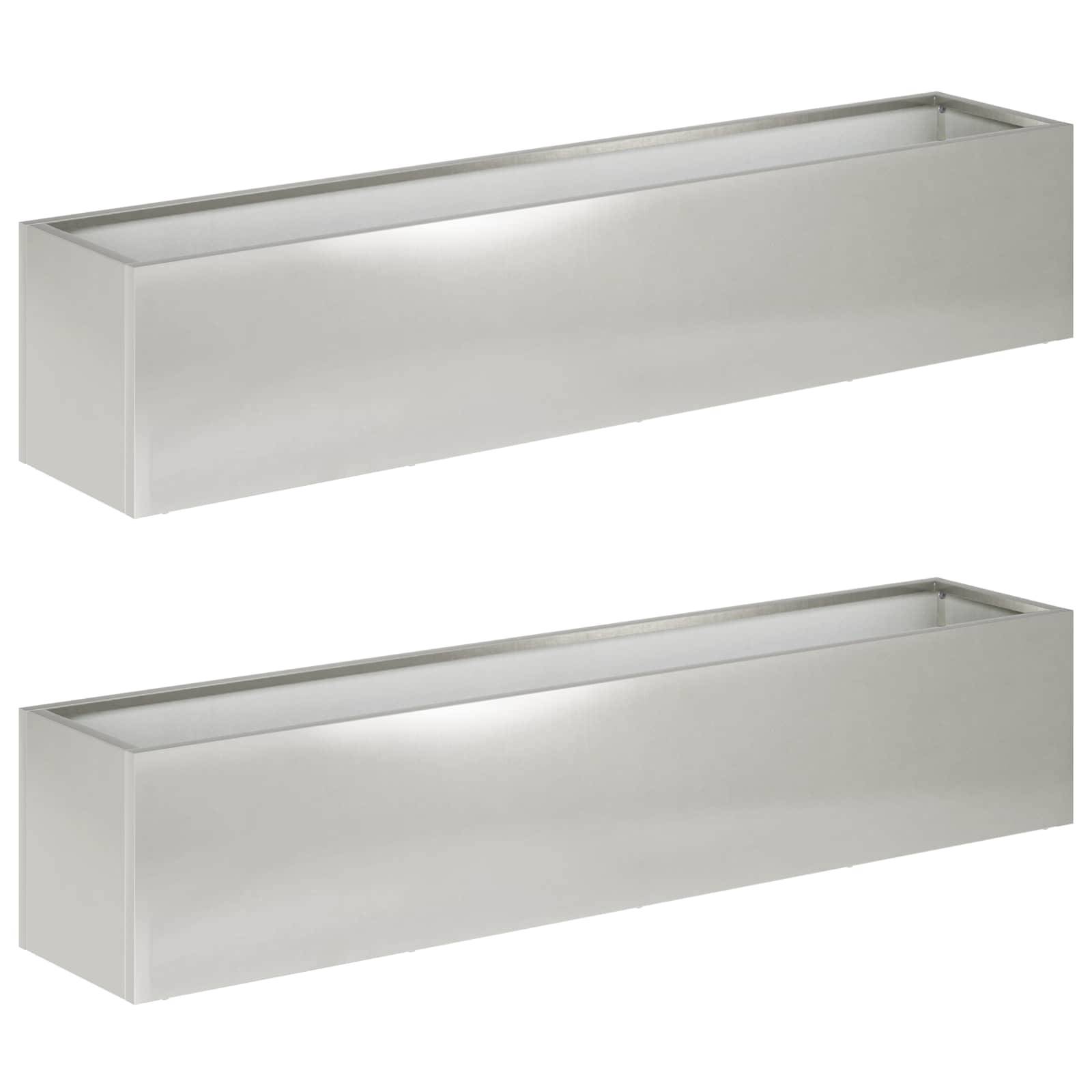 vidaXL Garten-Pflanzgefäß 2 stk. Silber 80 x 20 x 20 cm Edelstahl