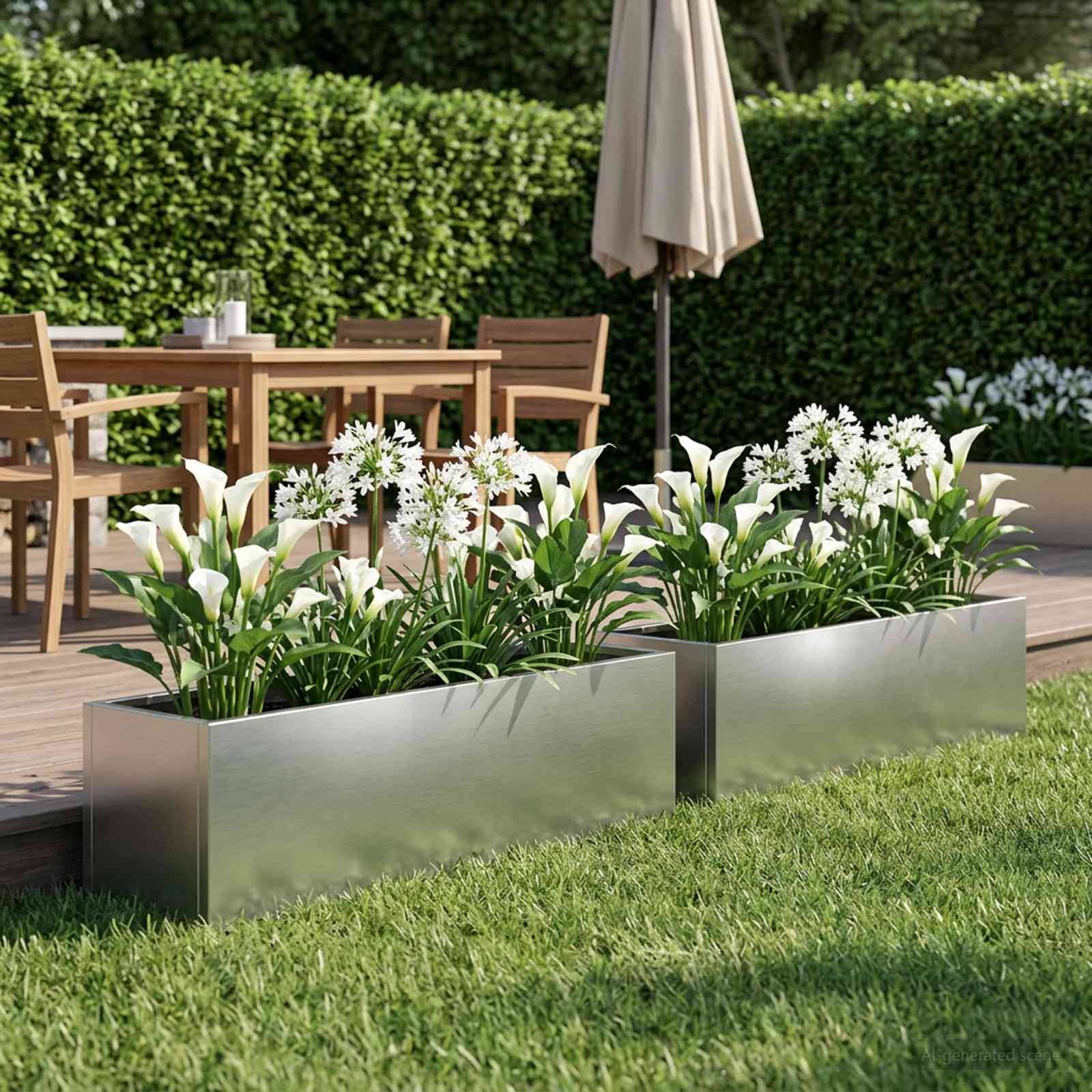 vidaXL Garten-Pflanzgefäß 2 stk. Silber 80 x 20 x 20 cm Edelstahl