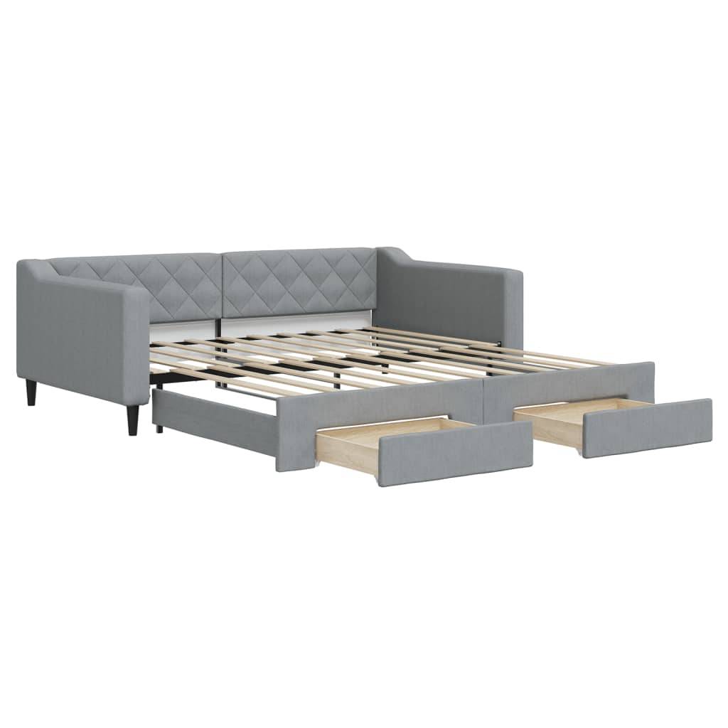 vidaXL Tagesbett Ausziehbar mit Schubladen Hellgrau 100x190 cm Stoff
