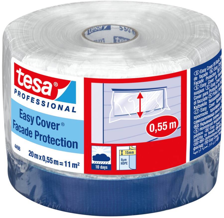 Rolle tesa Professional Easy Cover Fassadenschutzklebefilm, 20 m x 0,55 m, abgebildet mit blauer Masierfolie und Produktkennzeichnung.