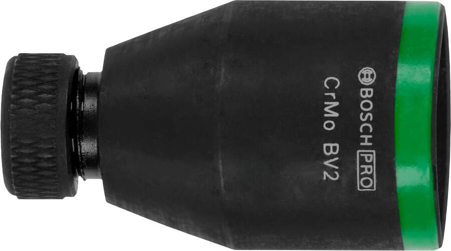 Schwarzer Bosch PRO CrMo BV2 Bohrfutter-Adapter mit gerilltem schwarzem Ende und grünem Ring