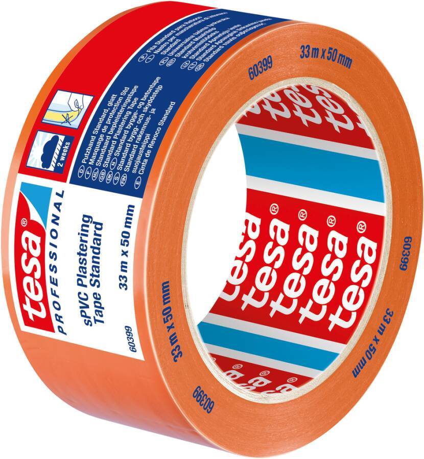 Rolle orangefarbenes Tesa Profi-Doppelseitiges Klebeband mit der Aufschrift „33 m x 50 mm