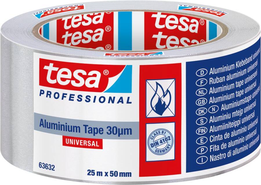 Rolle tesa Professional Aluminium-Klebeband, beschriftet mit „Aluminium-Klebeband 30µm