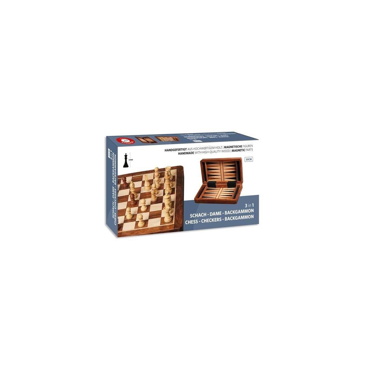 Schach-Dame-Backgammon 3in1, Holz