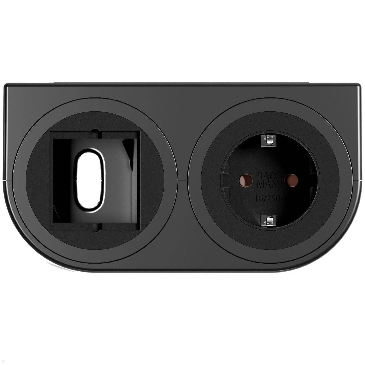 BACHMANN PIX HOLDER DOUBLE, 1x CEE7/3, 1x CM, ISV, schwarz, 0,2 m