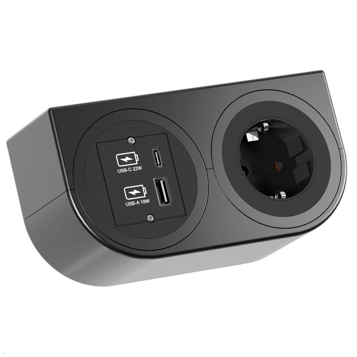 Bachmann PIX HOLDER DOUBLE Steckdose für Möbel mit 1x CEE7/3, 1x CM, 1x USB A/C,...